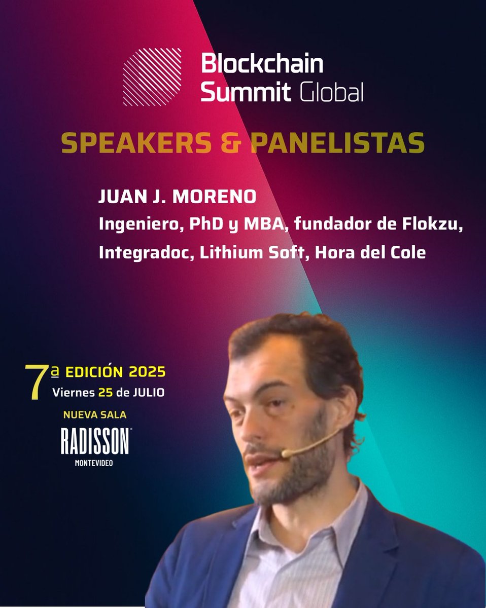 El 25 de julio seré speaker en el Blockchain Summit Global 2025 en Montevideo (<a href="/TheBSGlobal/">Blockchain Summit Global</a>)

En "De Programador a Emprendedor", cotaré experiencias creciendo <a href="/Flokzu/">Flokzu Cloud BPM</a>, <a href="/LithiumSoftware/">Lithium Software</a>, <a href="/INTEGRADOC/">INTEGRADOC</a> y Hora del Cole.

¡Tecnología, innovación y networking! Nos vemos!

tx <a href="/ivarese/">Ignacio Varese</a> 😃