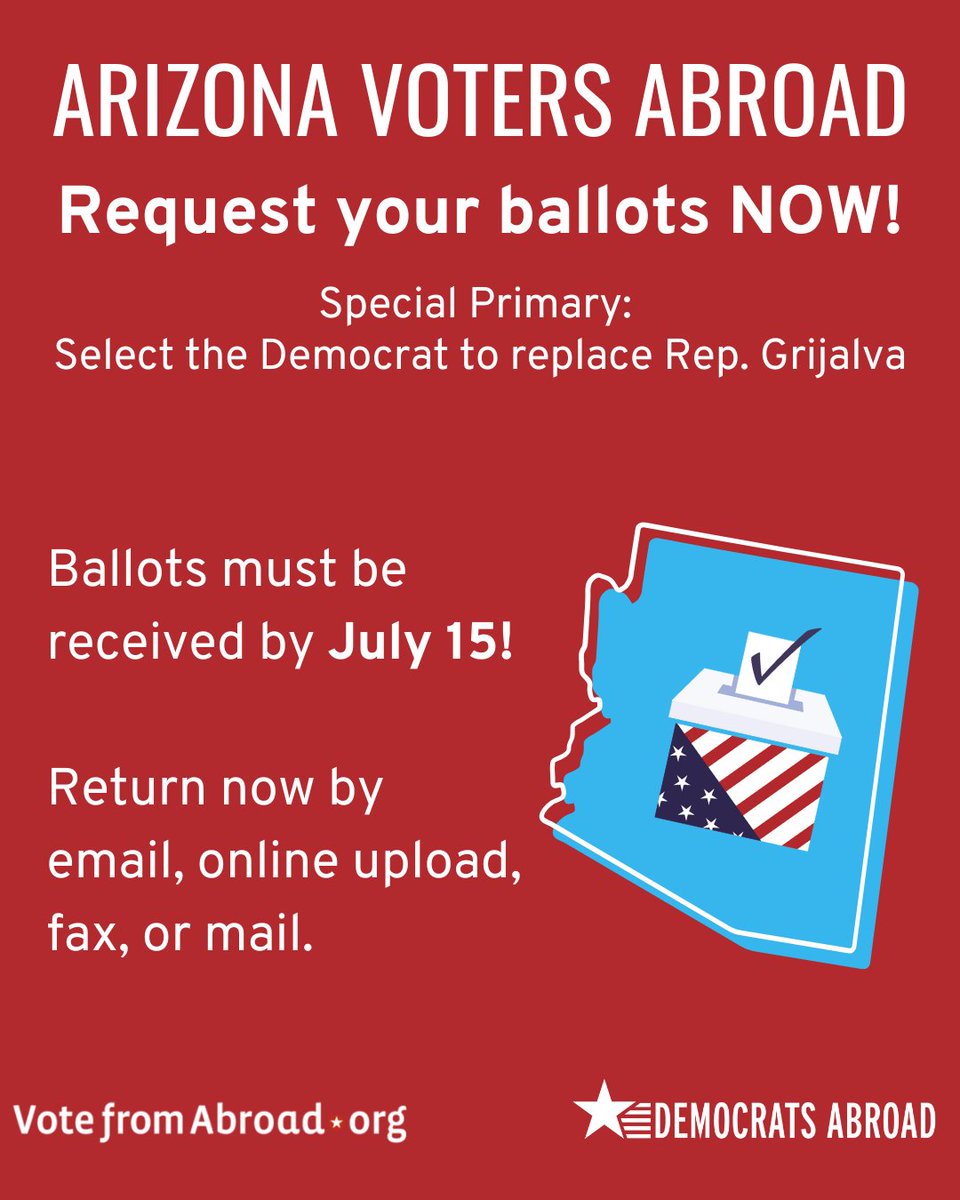 demsabroaduk's tweet image. Arizona voters! 📣 It is not too late to participate in this important primary election for your next Democratic Representative.
To learn more, please visit VoteFromAbroad.org/states/az
#DemocratsAbroad #ArizonaElections #VoteFromAbroad