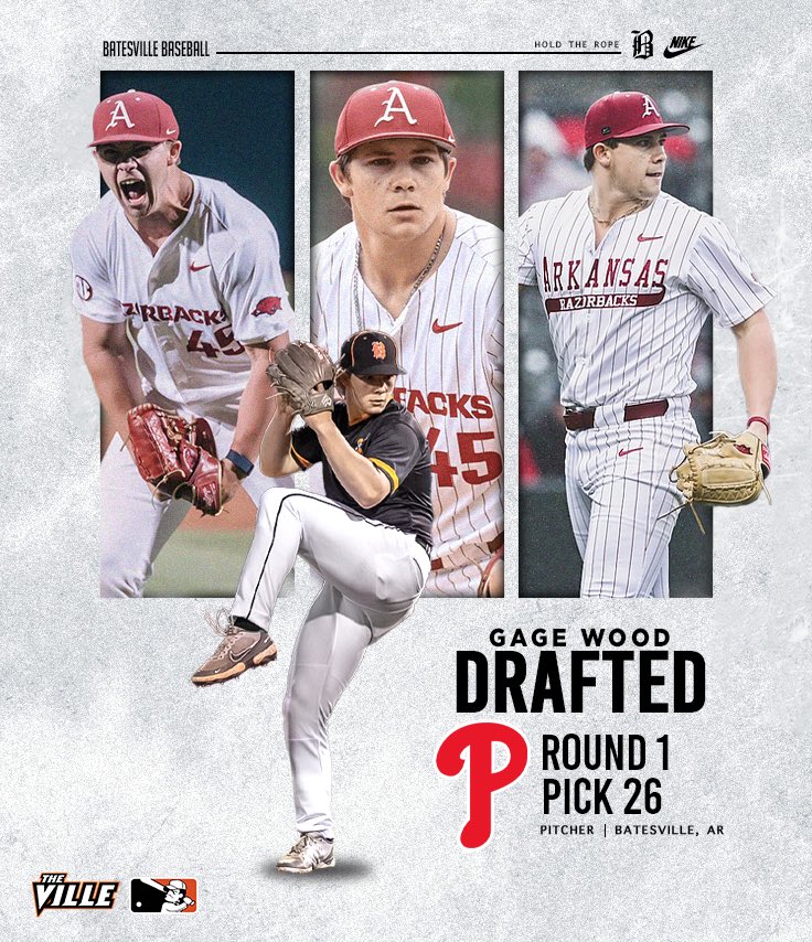 PioneersDiamond's tweet image. From Batesville, Arkansas to Philadelphia, Pennsylvania. What an incredible honor for such a great person, unbelievable teammate, fierce competitor and endless worker. @Phillies got themselves a good one!  Congrats @GageWood_14 

Let’s go Phillies! 
#HoldTheRope