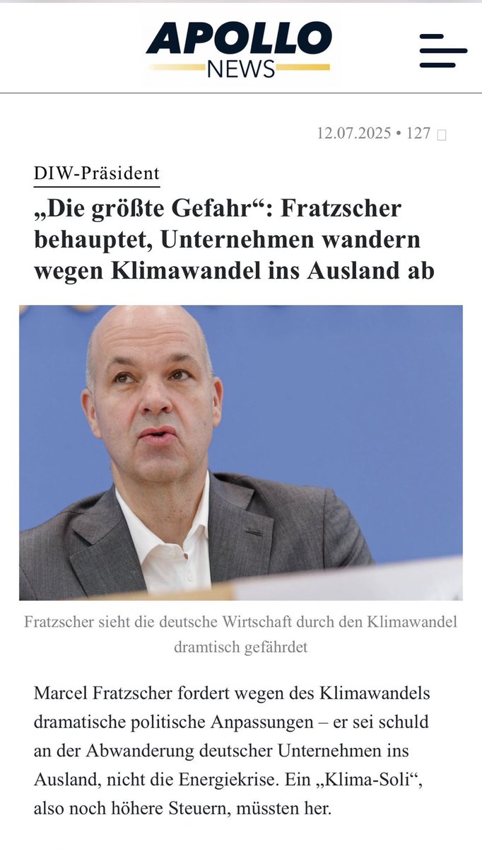 Ich wette, dass es mehr Unternehmen gibt, die wegen Fratzscher Deutschland verlassen, als wegen Klima.
