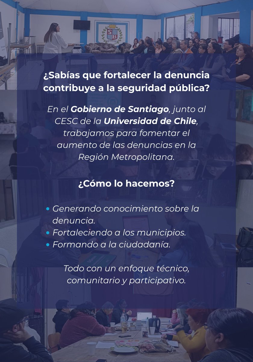 CESC_UChile's tweet image. 📢 ¡Fortalecer la denuncia mejora la seguridad ciudadana!

El Programa de Fortalecimiento de la Denuncia (@Gob_Santiago + CESC) fomenta más denuncias y entrega mejores herramientas para municipios y comunidades de la RM.

#TuDenunciaCuenta

🔗 gobiernosantiago.cl