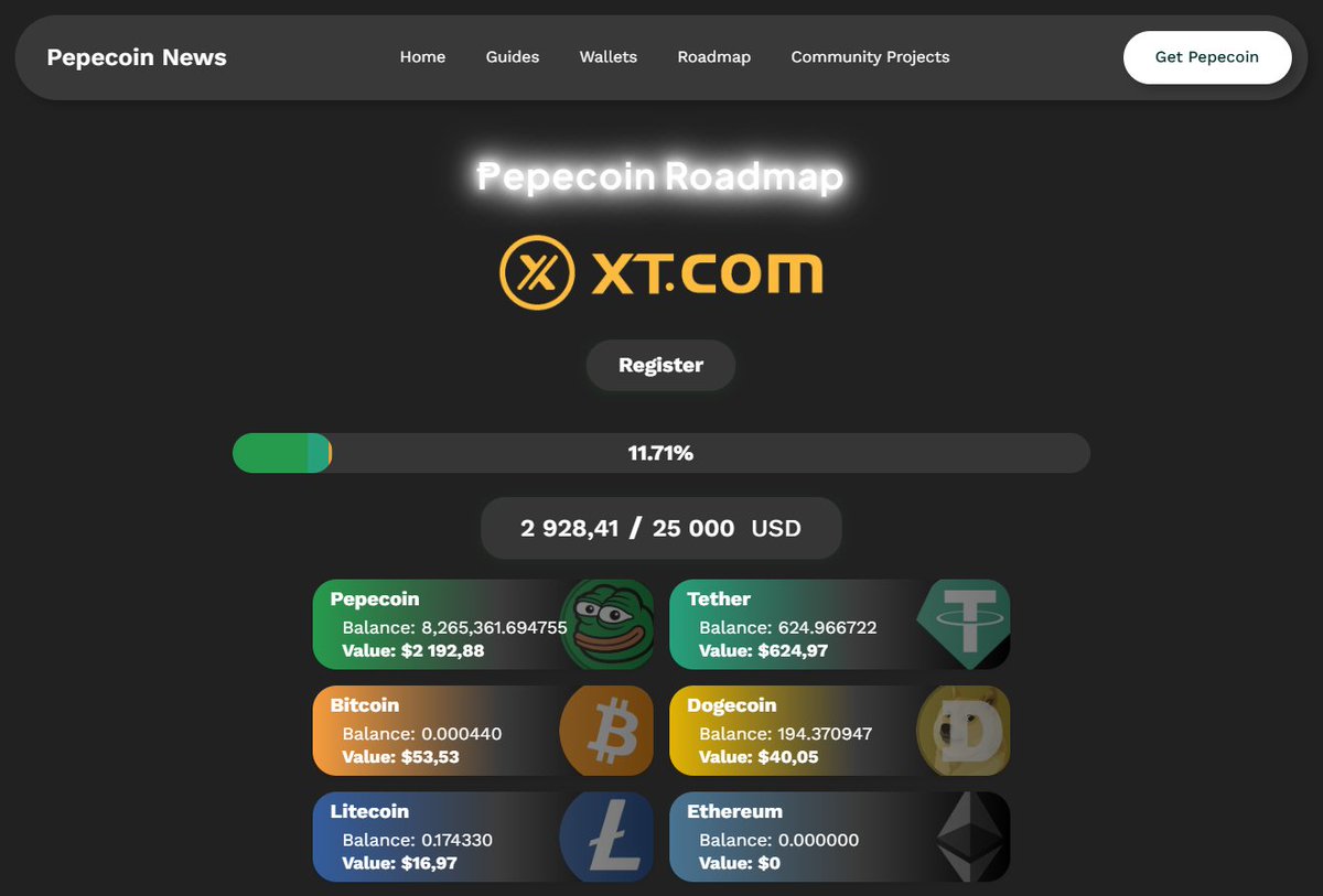 bachelor_emgi's tweet image. Did you know that you can track @PepecoinNetwork&apos;s fundraising for listing on @XTexchange? Head over to pepecoinnews.com/roadmap/ .

#fundraiser #crypto #pepe #pepecoin