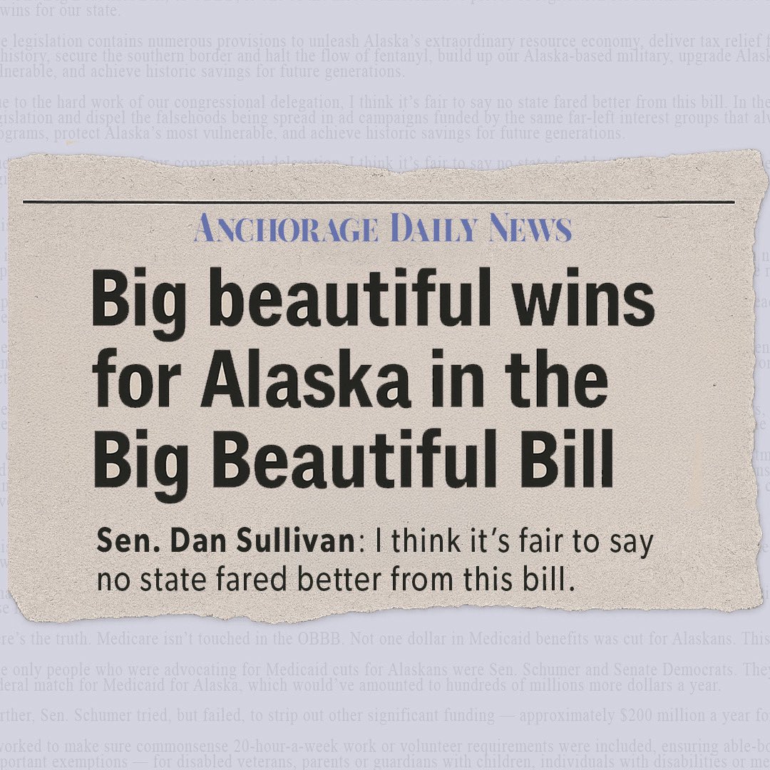 Senate Republicans (@nrsc) on Twitter photo 🚨NEW OP-ED from <a href="/DanSullivan_AK/">Dan Sullivan</a>:
“The One Big Beautiful Bill is one of the most transformative pieces of legislation for Alaska in decades.”
➡️ adn.com/opinions/2025/… 🚨NEW OP-ED from <a href="/DanSullivan_AK/">Dan Sullivan</a>:
“The One Big Beautiful Bill is one of the most transformative pieces of legislation for Alaska in decades.”
➡️ adn.com/opinions/2025/…