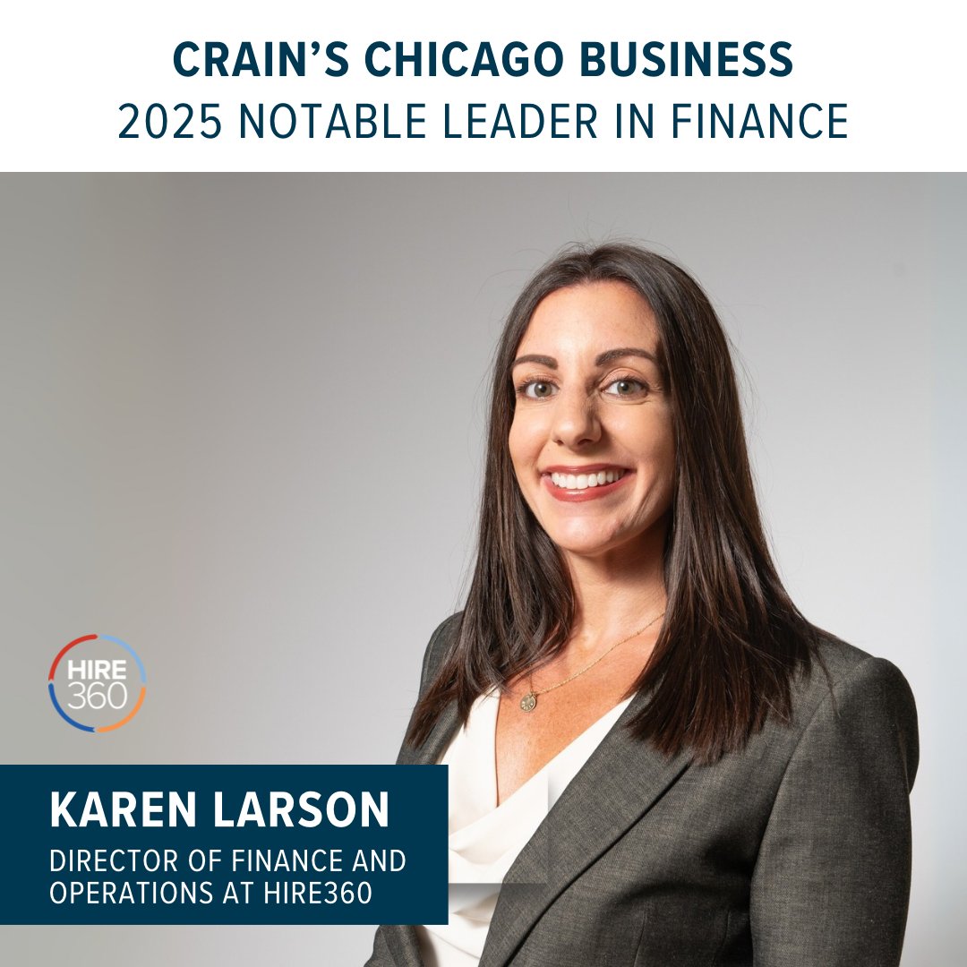 HIRE360Partners (@hire360partners) on Twitter photo We’re thrilled to share that Karen Larson, our Director of Finance & Operations, has been selected as a 2025 <a href="/CrainsChicago/">Crain's Chicago Business</a> Business Notable Leader in Finance! Karen’s leadership has been instrumental in building the financial infrastructure that keeps our mission moving forward. We’re thrilled to share that Karen Larson, our Director of Finance & Operations, has been selected as a 2025 <a href="/CrainsChicago/">Crain's Chicago Business</a> Business Notable Leader in Finance! Karen’s leadership has been instrumental in building the financial infrastructure that keeps our mission moving forward.