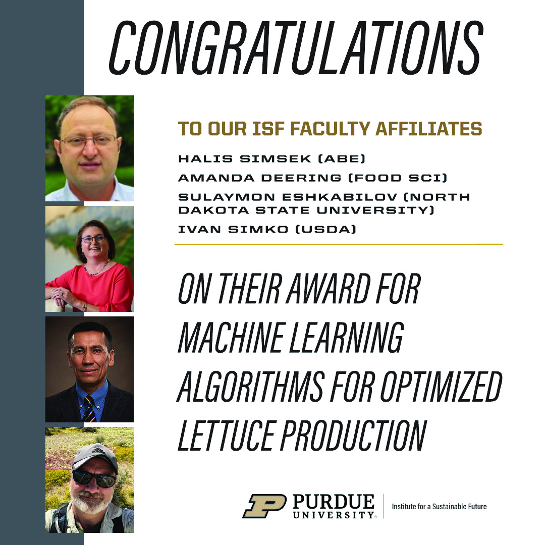 PurdueISF's tweet image. Congratulations to #ISF faculty affiliates Halis Simsek, Amanda Deering, Sulaymon Eshkabilov and Ivan Simko on receiving funding from USDA and CDFA! @PurdueABE @PurdueFoodSci