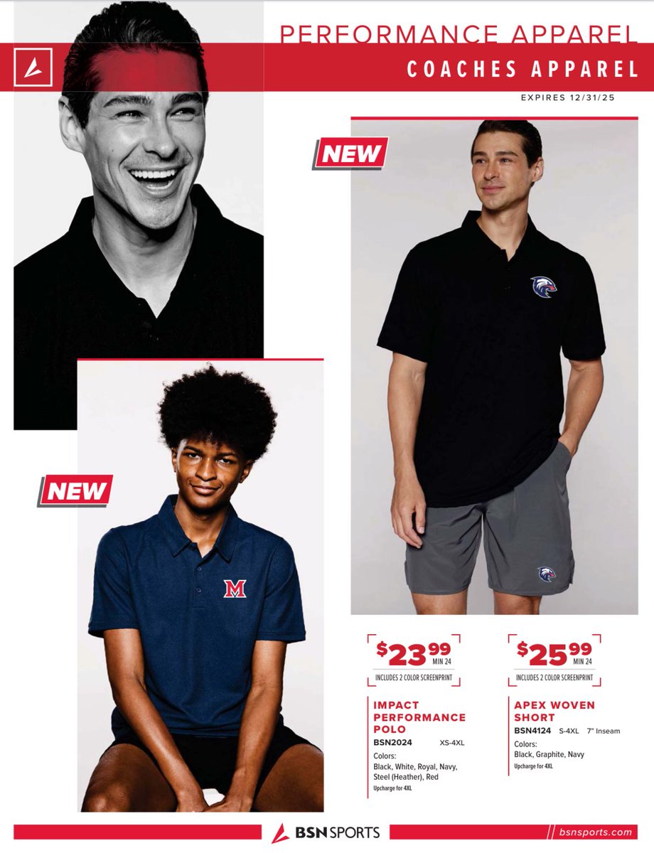 New Fit!! 

New BSN polos and woven shorts available starting 8/1. Of course with a great price point.