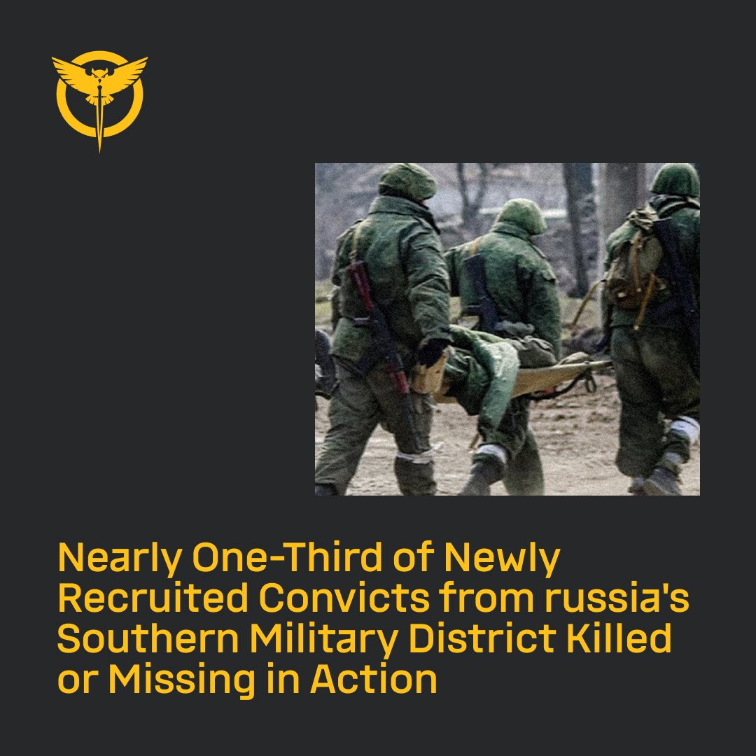 DI_Ukraine's tweet image. Between July 2024 and April 2025, russia’s Southern Military District recruited 14,560 convicts and pre-trial detainees, over 28% of whom were killed or went missing in just the first four months of 2025.
🔗: gur.gov.ua/en/content/zas…
