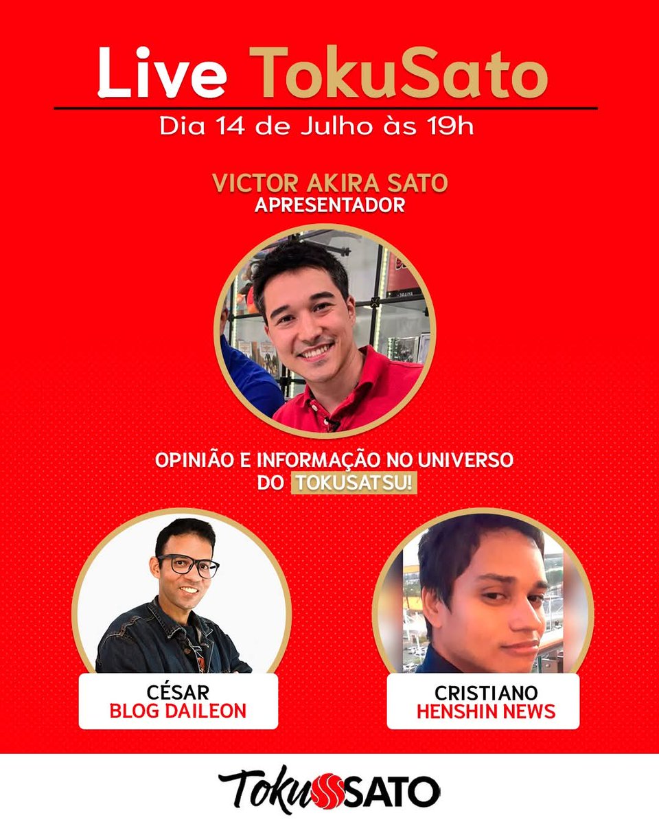 A Henshin News participará hoje da Live TokuSato, às 19h, no canal oficial da <a href="/TokuSatoOficial/">TOKUSATO OFICIAL</a> no YouTube. Para acompanhar, basta acessar:

youtube.com/tokusatooficial