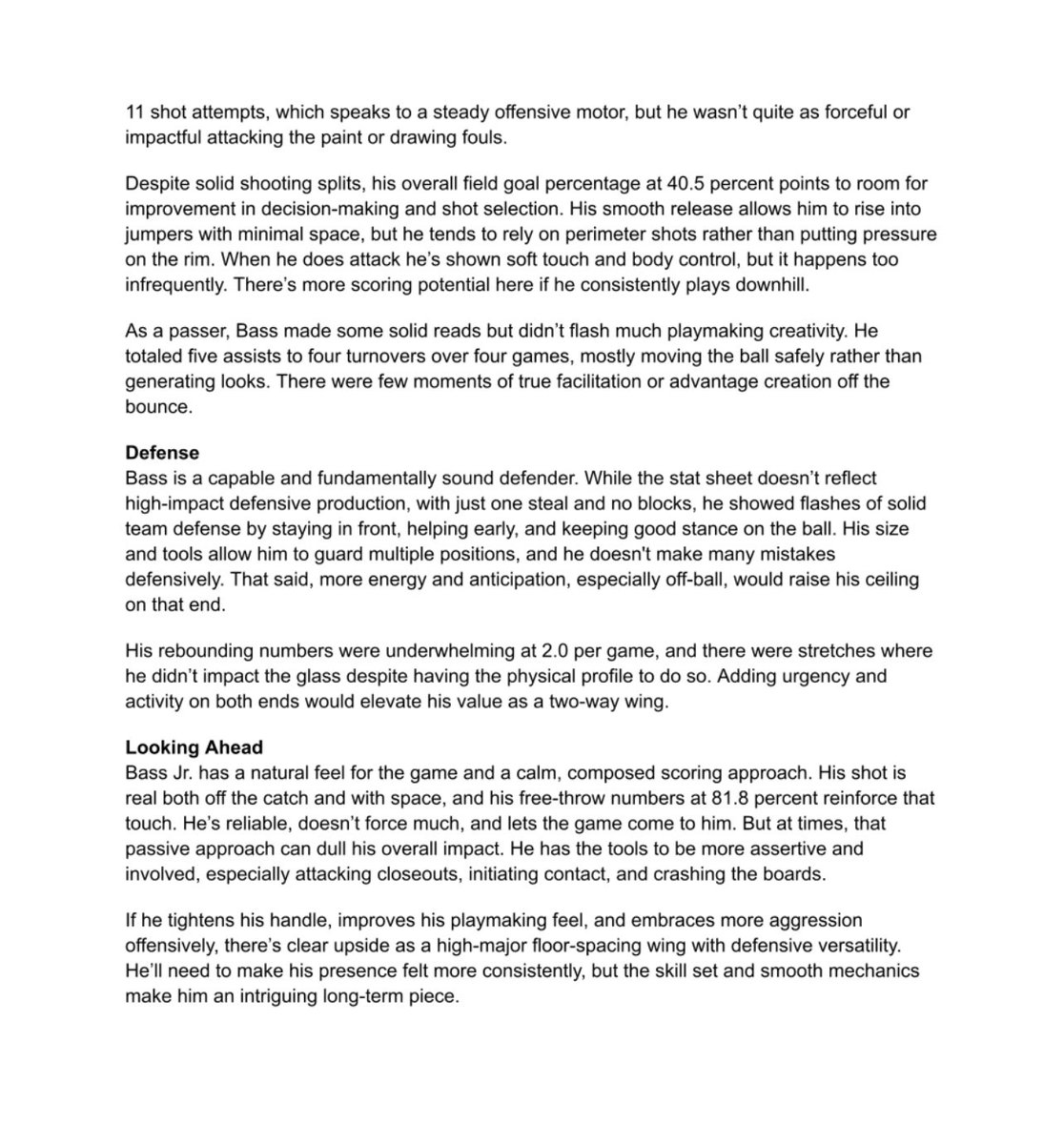 Brandon Bass Jr. stood out at Pangos with his smooth lefty stroke and three-level scoring tools. 13.3 PPG on 38.5% from three, poised and efficient in space. Full breakdown below.

Scout: Michael Hayon (<a href="/michaelhayon/">Mike Hayon</a> )

<a href="/KaelenSBrown/">KB</a> 

@swishstrategies #PangosAllAmerican
