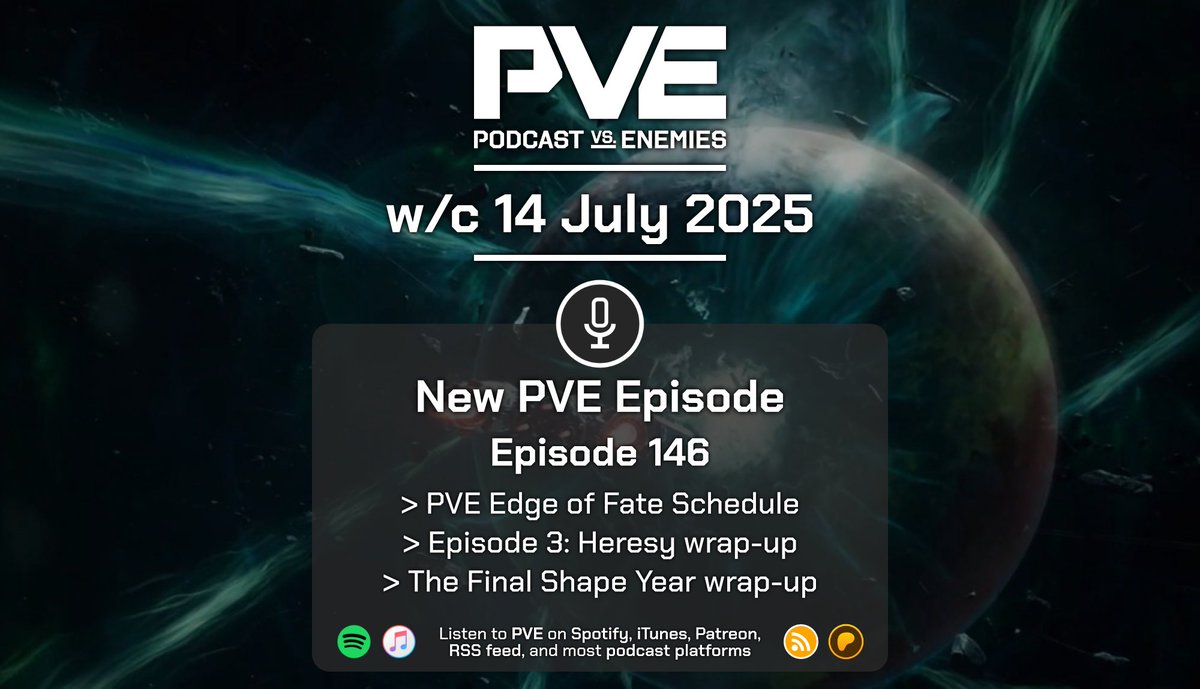 Podcast Versus Enemies ๐๏ธ (@podvsenemies) on Twitter photo Podcast Versus Enemies Episode 146 wrapping up both Heresy and the year that was The Final Shape is published this week!
Patrons can listen early as soon as it's published. Podcast Versus Enemies Episode 146 wrapping up both Heresy and the year that was The Final Shape is published this week!
Patrons can listen early as soon as it's published.