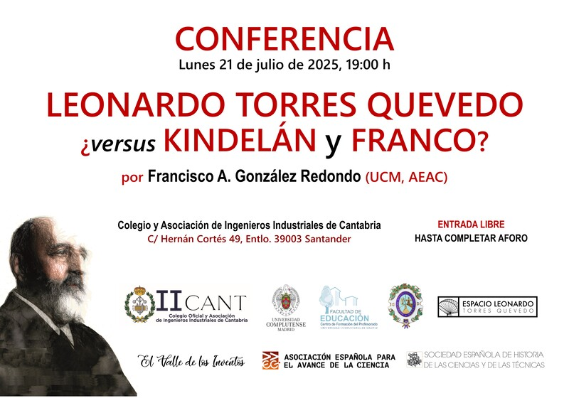 AEAC (@aeac_science) on Twitter photo Conferencia "Leonardo Torres Quevedo versus Kindelán y Franco", en el Colegio Oficial y Asociación de Ingenieros Industriales de Cantabria en Santander, el lunes 21 de julio, a las 19:00, esperamos verte.
👉 aeac.science/evento/confere… Conferencia "Leonardo Torres Quevedo versus Kindelán y Franco", en el Colegio Oficial y Asociación de Ingenieros Industriales de Cantabria en Santander, el lunes 21 de julio, a las 19:00, esperamos verte.
👉 aeac.science/evento/confere…
