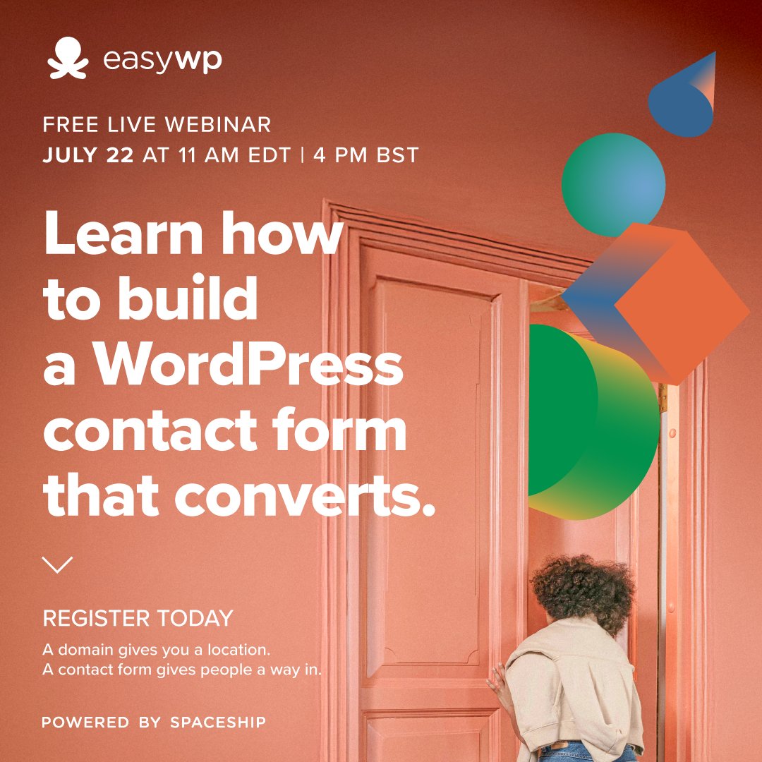A domain gives a location. A contact form gives people a way in.
And that way in should feel simple for you and for them.

🗓️ On July 22, join a free live webinar on how to build WordPress contact forms that actually work.

In just 60 minutes, we’ll cover:
– Tips for