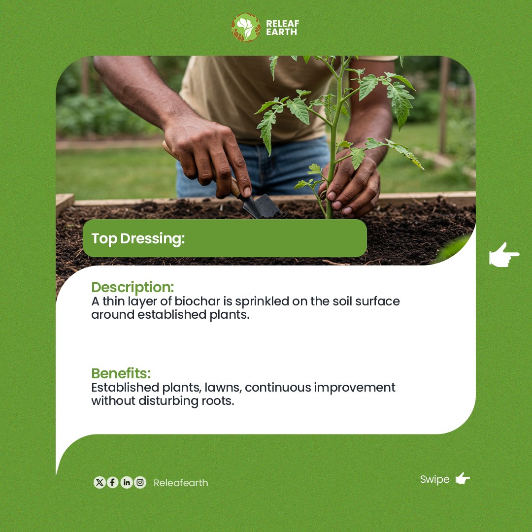 Releafearth's tweet image. We love seeing our farmers find the best method for their unique needs!

Discover the right application for your farm. Visit wereleaf.earth to contact us today, 
.
#BiocharBenefits #FarmHacks #SoilImprovement #VersatileBiochar #ReleafEarth #Agriculture
#biocharinnigeria