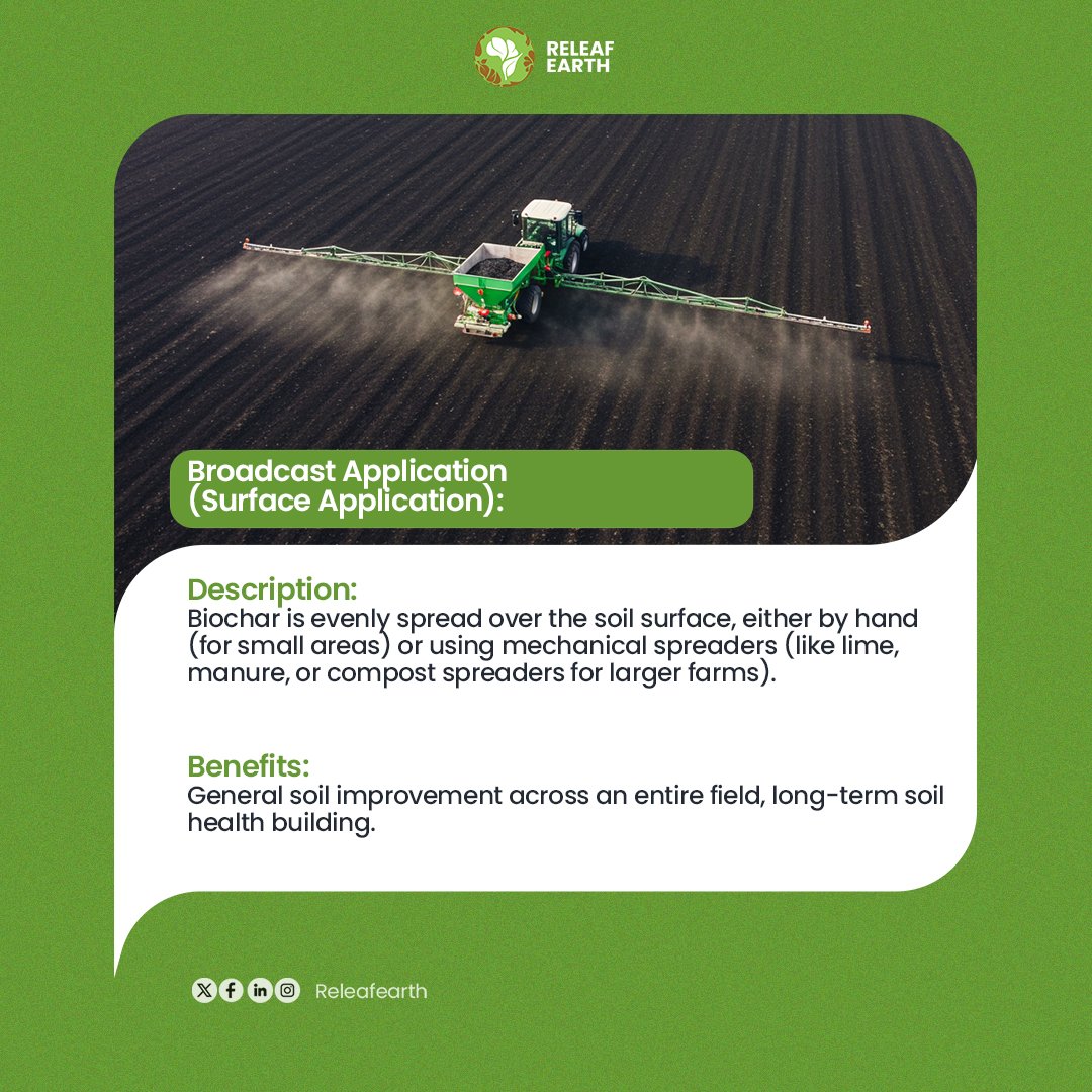 Releafearth's tweet image. We love seeing our farmers find the best method for their unique needs!

Discover the right application for your farm. Visit wereleaf.earth to contact us today, 
.
#BiocharBenefits #FarmHacks #SoilImprovement #VersatileBiochar #ReleafEarth #Agriculture
#biocharinnigeria