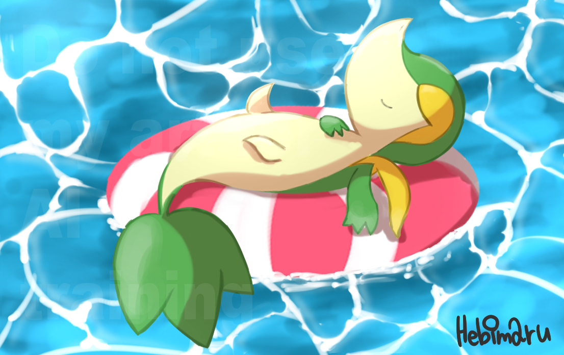 nekonekonikukyu's tweet image. ワンドロ挑戦、セルフお題『夏のツタージャ』#ポケモンイラスト #pokemonfanart
