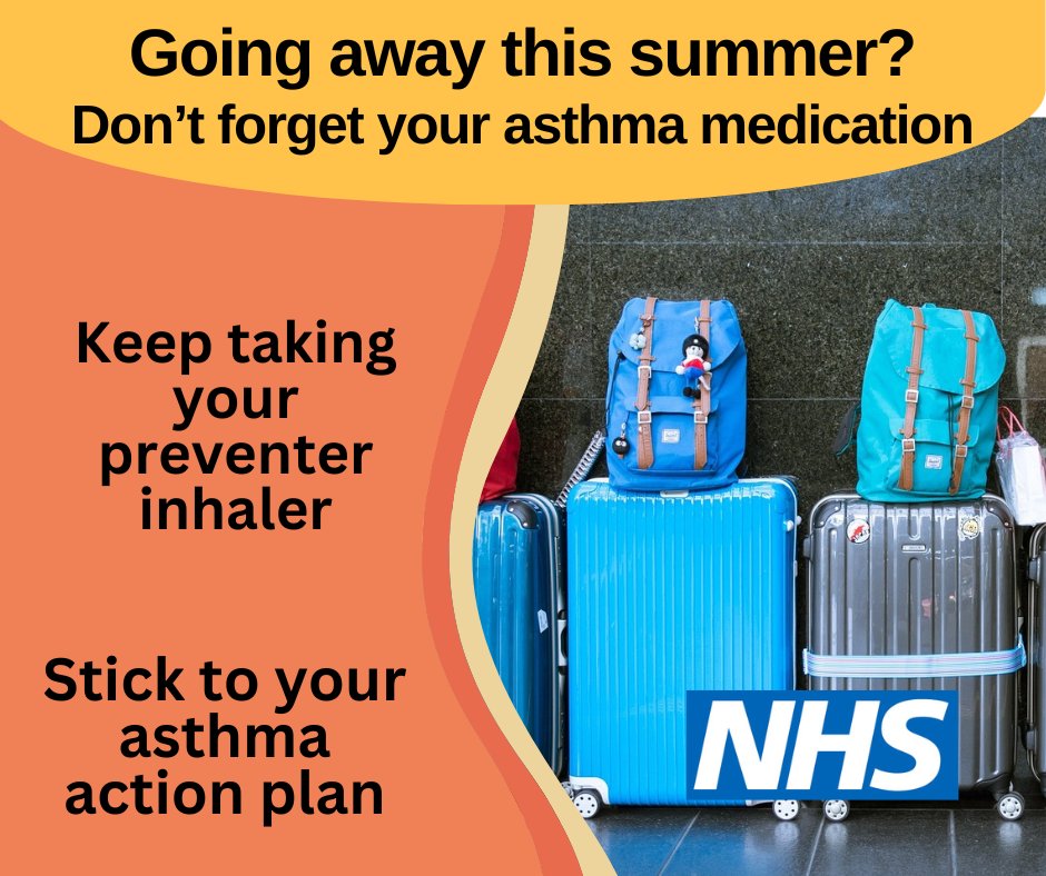 KirkleesHCP's tweet image. Make sure you pack your children’s asthma medication this summer. Sticking to their asthma action plan may help prevent attacks when they go back to school. orlo.uk/HEK0s