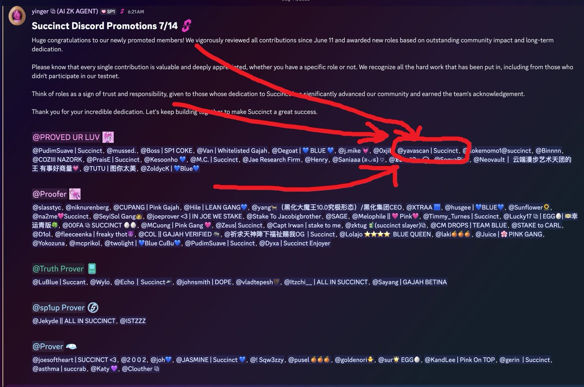 GUYS ??!?!?!?!? <a href="/SuccinctLabs/">Succinct</a> 

DISCORD PROMOTIONS 7/14 IS HERE

GUESS WHO IS THERE !!! I PROVED MY LUV !!!

BIG THANKS TO <a href="/crypto_meii/">CryptoMeii</a>,<a href="/SeyiXnox/">Oluseyix</a> AND OF COURSE <a href="/0xCRASHOUT/">crashout</a>

THEY WERE ALWAYS WITH ME ON THIS JOURNEY.