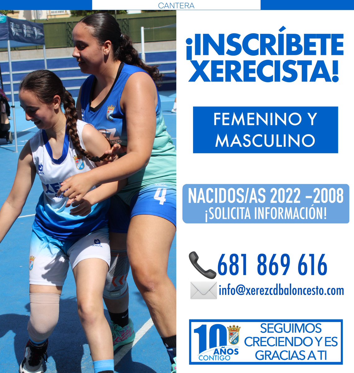 XEREZ CLUB DEPORTIVO BALONCESTO (@xerezcdbasket) on Twitter photo INSCRIPCIONES ABIERTAS📋| CONTACTA CON NOSOTROS📞
🤝🏻Si quieres jugar a baloncesto, no dudes en formar parte de nuestra cantera, ¡contacta con nosotros!
☎️ 681 869 616
📩 info@xerezcdbaloncesto.com
🖥️ xerezclubdeportivobaloncesto.es/gallerycat/vid…
#BXCD #SomosXerezCD #XerezCDBaloncesto #Jerez INSCRIPCIONES ABIERTAS📋| CONTACTA CON NOSOTROS📞
🤝🏻Si quieres jugar a baloncesto, no dudes en formar parte de nuestra cantera, ¡contacta con nosotros!
☎️ 681 869 616
📩 info@xerezcdbaloncesto.com
🖥️ xerezclubdeportivobaloncesto.es/gallerycat/vid…
#BXCD #SomosXerezCD #XerezCDBaloncesto #Jerez