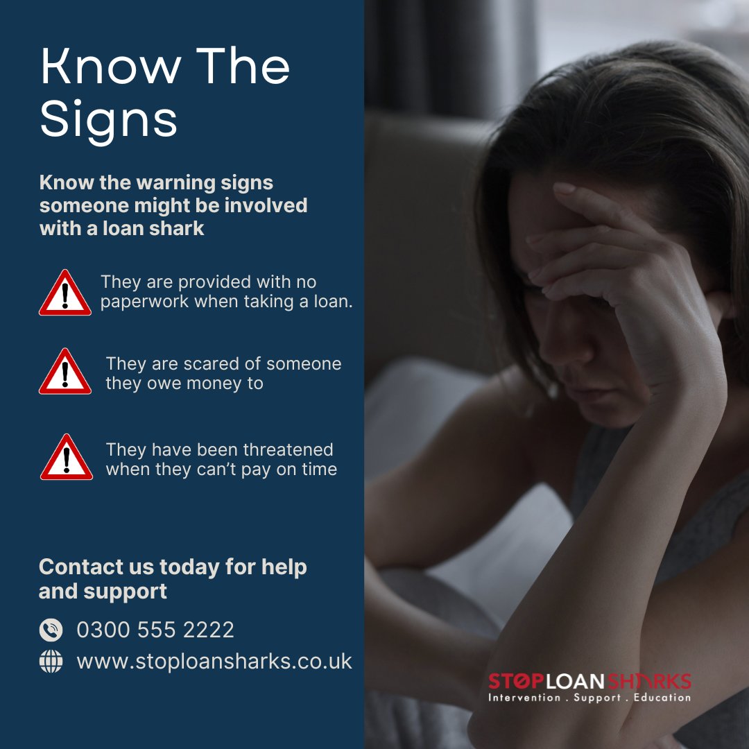 Know the signs of a loan shark! 🚩 No paperwork? 🚩 Threats? Recognizing these can help you or someone you care about. If you suspect loan shark involvement, contact us today - stoploansharks.co.uk #NoBlameNoShame #StopLoanSharksEngland