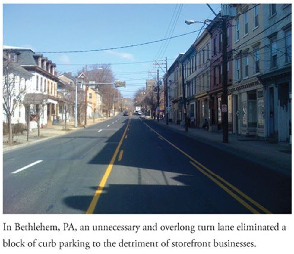 JeffSpeckFAICP's tweet photo. Rule 47: Limit the Turn Lanes

Place left-turn lanes only at intersections where undue congestion is caused by cars turning left, and make them no longer than the typical rush-hour queue. Generally, avoid the use of right turn lanes.

Walkable City Rules https://t.co/2RtkJjwl7b https://t.co/N1iwHkE6jm