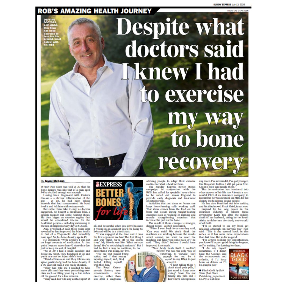 RoyalOsteoSoc's tweet image. Sunday Express Better Bones campaign – Week 78:
Rob Starr was told he had the bones of a 96-year-old. Through exercise and determination, he reversed osteoporosis. Proof that the right support changes lives. #PublishTheBonePlanPlease @wesstreeting