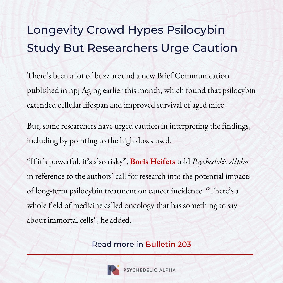 Psyched_Alpha's tweet image. Longevity Crowd Hypes Psilocybin Study But Researchers Urge Caution
We spoke to @TheBorisLab about the study.
Read more in Bulletin 203: psychedelicalpha.com/news/p%CE%B1-p…