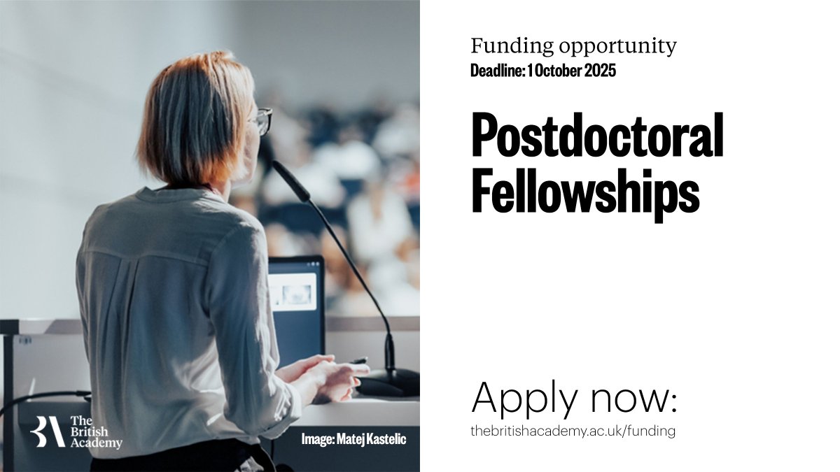 Applications for the Postdoctoral Fellowships are open. The scheme provides exceptional UK-based early-career researchers with the chance to enhance their research and teaching experience within an academic setting. Learn more and apply: thebritishacademy.ac.uk/funding/postdo…