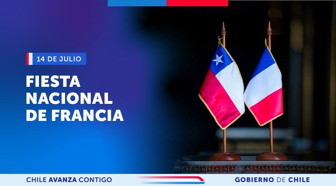El Gobierno de Chile saluda a la República Francesa en la celebración de su Fiesta Nacional.
Chile y Francia comparten una próspera relación bilateral que incluye la colaboración en materias políticas, comerciales, culturales y medioambientales. 🇨🇱🤝🇫🇷