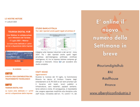 E' online il nuovo numero della settimana in breve:
#AI
#tourismdigitalhub
#staffhouse
#mance
Clicca qui per leggere la SIB alberghiconfindustria.it/tema/news/noti…