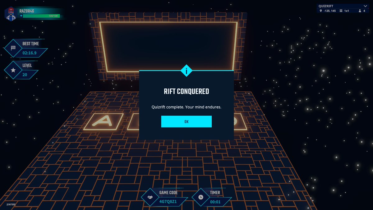 Razor4612's tweet image. Hey #Sandfam, I just completed Quizrift in [02.16.9]! Can you beat my time? 📷
#QuizriftEvent @Sanctum_5 
@ZweeArG @emNem358 @Gorillazz911