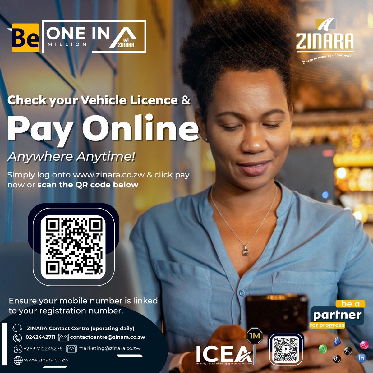 zinaraZW's tweet image. Renew from home, save time! Our online platform makes it easy. Get your vehicle license with just a few clicks
#BeOneInAMillion
#proudlycompliant
#PartnerforProgress