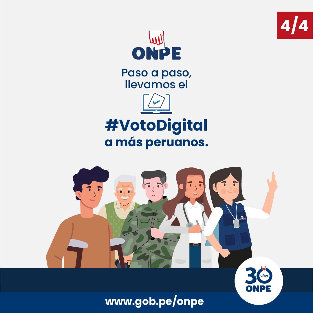 🗳 ¡El futuro del voto digital ya está en marcha!

En las Elecciones Generales 2026, el #VotoDigital será una realidad progresiva, segura y accesible. 🇵🇪✨

Para más detalles, ingresa aquí: gob.pe/es/n/1188137

#EG2026