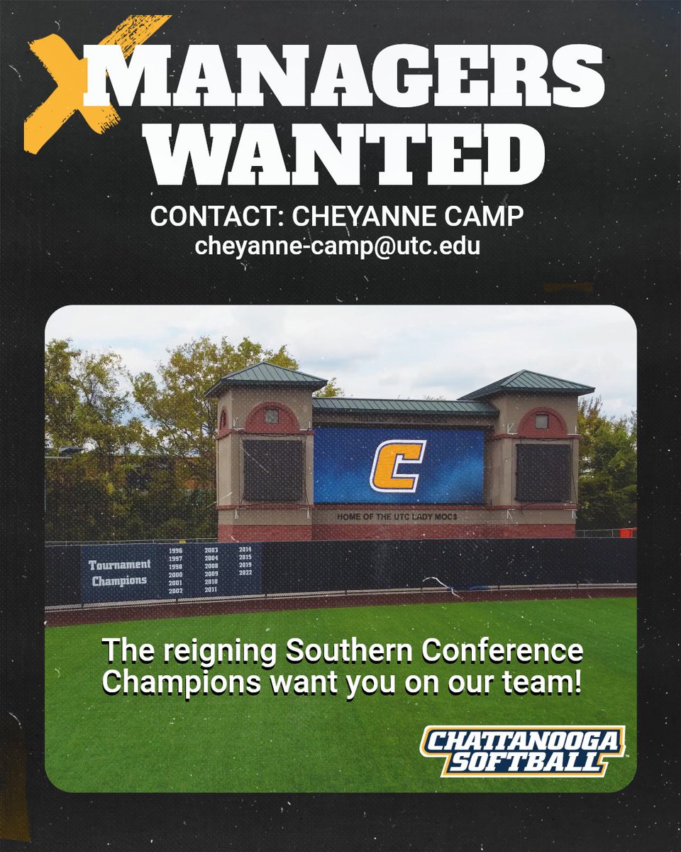 GoMocsSB's tweet image. Come be a part of the back-to-back reigning SoCon Champions!! We&apos;re looking for managers for the 2025-26 year. Contact: Cheyanne-Camp@utc.edu for more information.
#GoMocs #SoConChamps