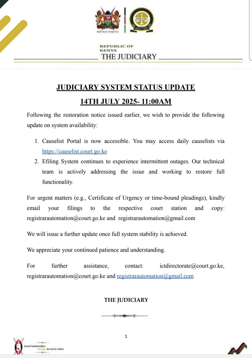 Statement on the status of Judiciary's digital systems.