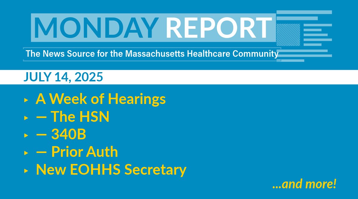 MAHealthHosp's tweet image. The MA legislature is hearing testimony this week on bills to stabilize healthcare and support a vital part of the state’s economy. #mapoli
Get the details in this week’s #MondayReport 📰: shorturl.at/CdSpR