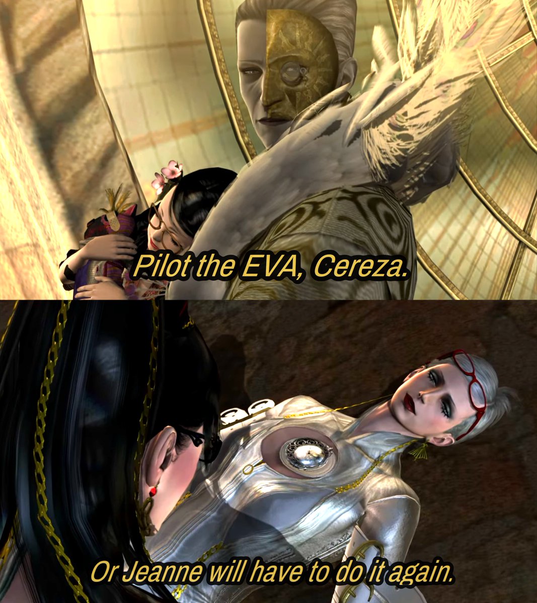 Baeyonetta's tweet image. More Bayonetta fans need to watch Evangelion like they’re practically cousins.