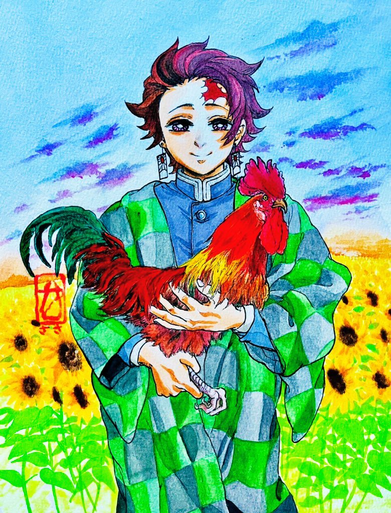 sasayaka315's tweet image. #竈門炭治郎生誕祭2025
炭と酉(とり)
酉は夜明けを告げる習性から、太陽や明るい未来を象徴するとも言われているので、炭くんのイメージと重ねてみました。🌻✨
