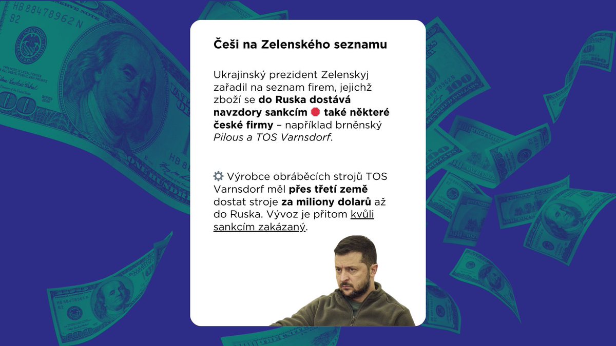 odolnecesko's tweet image. 🛑 Češi na Zelenského seznamu
Navzdory zákazu vývozu do Ruska se stroje české firmy TOS Varnsdorf podle ukrajinských úřadů dostaly přes třetí země až na ruský trh. Výrobky za miliony dolarů měly putovat přes Turecko – a turecký obchodník už za to skončil na evropském sankčním…