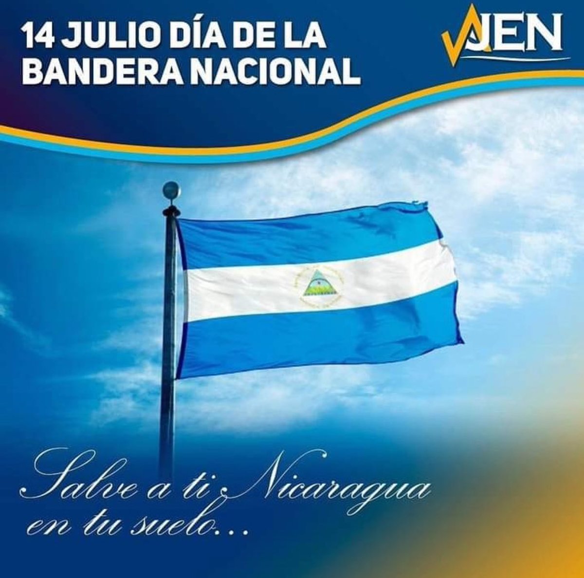 14 de julio | Día de la Bandera Nacional.
Nuestra bandera, nuestra identidad; un pueblo orgullosamente nicaragüense que entona con aliento fuerte “Ni se tiñe con sangre de hermanos tu glorioso pendón bicolor” 

#LibertadParaNicaragua
#DíaDeLaBandera
#nicaragua🇳🇮
