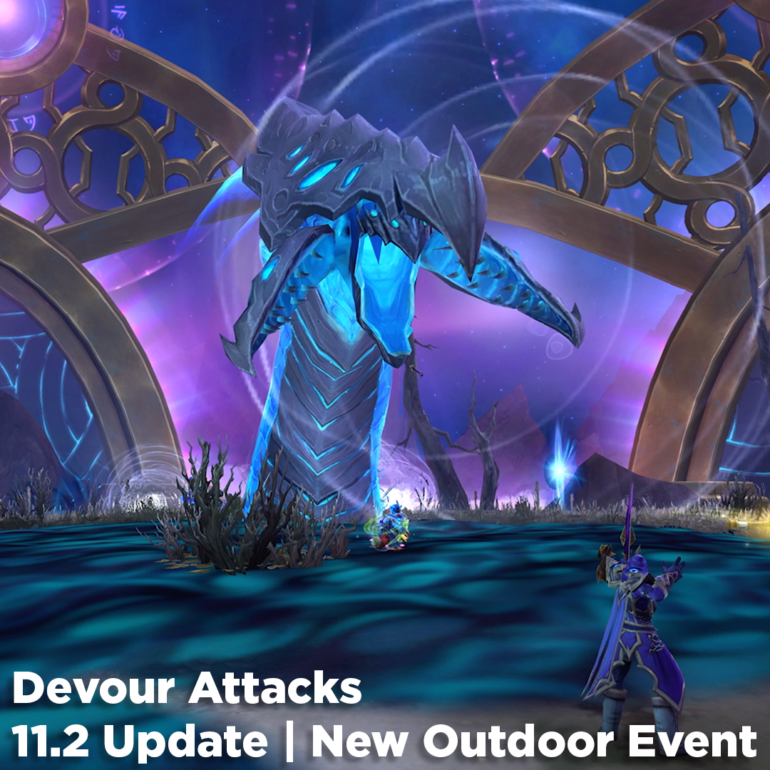 Warcraft's tweet image. The devourers attack on August 5th in this Outdoor event. Gear up to fight and protect K’aresh and preserve its remaining beauty! 💪