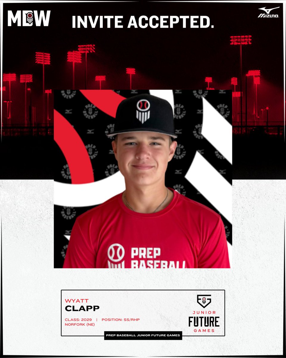 𝐖𝐄𝐋𝐂𝐎𝐌𝐄 𝐓𝐎 𝐓𝐇𝐄 𝐒𝐐𝐔𝐀𝐃 👊

Norfork's 𝗪𝘆𝗮𝘁𝘁 𝗖𝗹𝗮𝗽𝗽 will be at <a href="/LakePointSports/">LakePoint Sports</a> representing #TeamMidwest🌽 at the #PBJFG25.

Who's Next?

👤 loom.ly/5rL4Ldc

<a href="/4WyattClapp/">Wyatt Clapp</a> | <a href="/PrepBaseballIA/">Prep Baseball Iowa</a> | @PrepBaseball