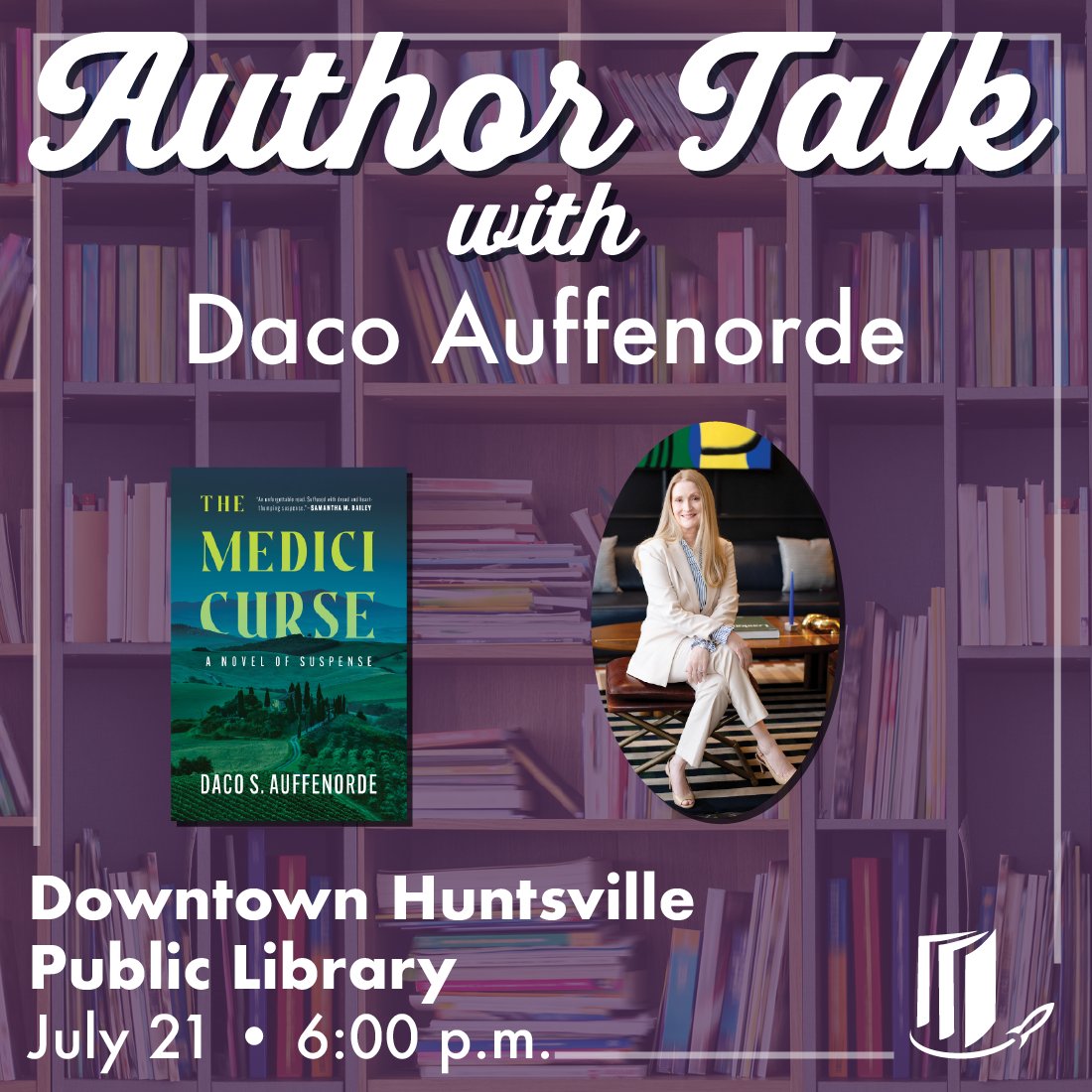HMCPL's tweet image. 📚 Daco Auffenorde is an award-winning author of thrillers and suspense. Join us as we discuss Daco&apos;s writing career and newest thriller, The Medici Curse.
#HMCPL #PublicLibrary #TheMediciCure #AuthorTalk #DacoAuffenorde