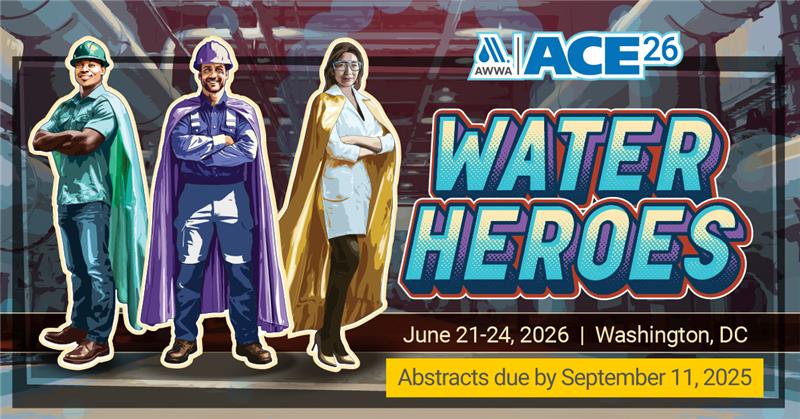 Calling all future ACE26 presenters and water heroes! The #ACE26 Call for Abstracts is now open, and your knowledge will help lead the future of water.
 
📅 Deadline: September 11, 2025, by 4:00 p.m. MT
 
👉 Submit an abstract: ace.awwa.org/presenter-reso…
 
#CallForAbstracts