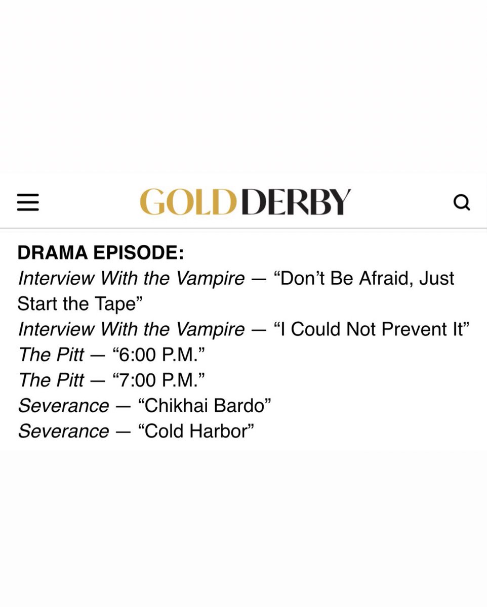 iwtvupdates's tweet image. Both Season 2 Episode 5, "Don't Be Afraid, Just Start the Tape" and Season 2 Episode 7, "I Could Not Prevent It" have been nominated for Best Drama Episode for the Gold Derby TV Awards!