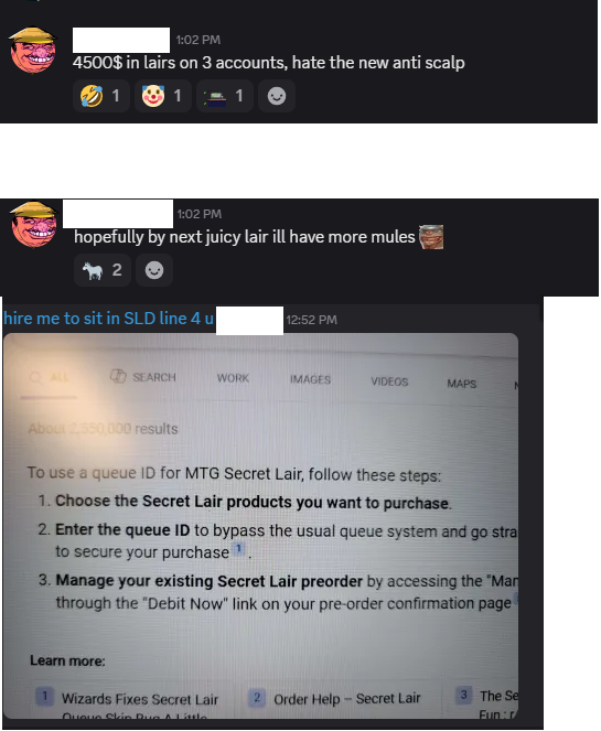 Zane_G91's tweet photo. @MTGSecretLair There are people that skip the queue and share Queue IDs.  That and there are others with mule accounts. https://t.co/Lgnhrbybtb