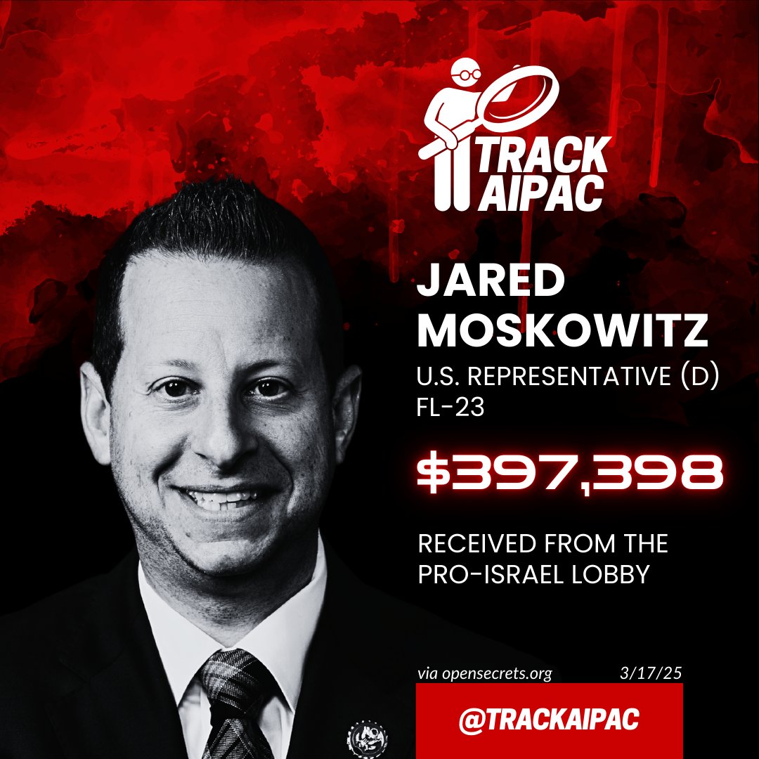 TrackAIPAC's tweet photo. AIPAC-backed Rep. Jared Moskowitz has a primary challenger in #FL23!

While the incumbent puts a foreign government’s agenda first, @OliverALarkin is fighting to return this seat to the people of South Florida!

✅ Rejects Israel lobby cash
✅ Demands AIPAC register under FARA
✅ Supports conditioning aid to Israel
✅ Champions overturning Citizens United

Oliver Larkin is the bold, principled leader Florida's 23rd congressional district deserves—and we’re proud to endorse his campaign for Congress!
