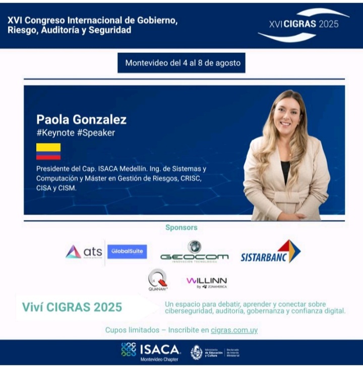 📣 #CIGRAS 2025!!   

🎤 #Conferencia #Virtual #Keynote

 "Auditoría a la Inteligencia Artificial aplicación en el uso y despliegue"

📌 6 de agosto, 12:30 hs UY 

👉Inscríbete ahora en: lnkd.in/dnHTACpr