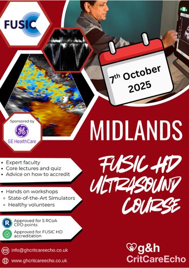 ghcritcareecho's tweet image. 🫀 FUSIC HD Course - 7th October 2025, Birmingham 🍂
Advanced echo training with VExUS assessment. Expert faculty, small groups, state-of-the-art simulators. Ready to advance beyond basic cardiac ultrasound?
📅 7th Oct 2025
📍 Delta Hotels by Marriott
🔗 buff.ly/qO5rwlf