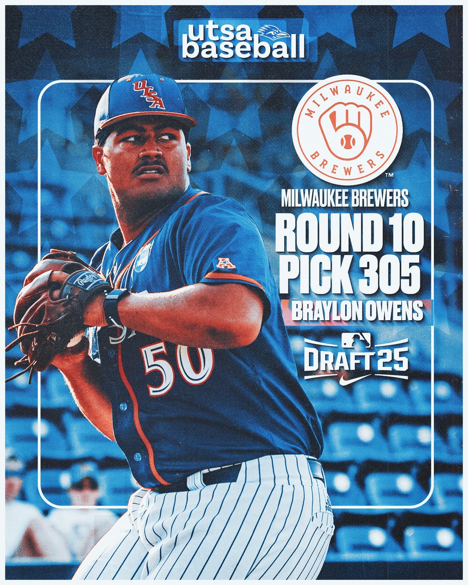 UTSABSB's tweet image. The @Brewers draft @BraylonOwens5! 🫡
#BirdsUp🤙 | #LetsGo210