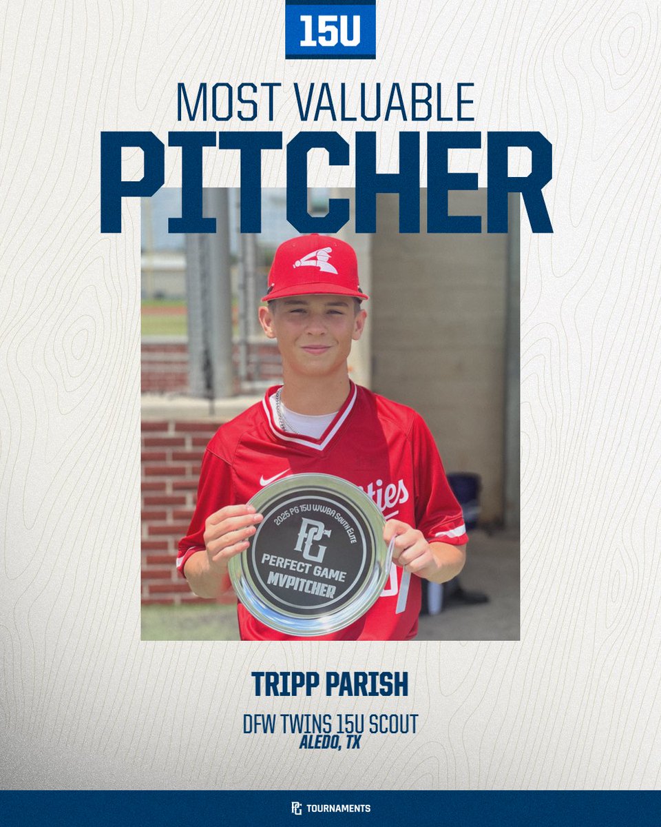 2025 PG 15U WWBA South Elite 🏆
🥇 Champion: Houston Wildcatters 2028 Orange
🥈 Finalist: DFW Twins 15u Scout
🏅 MVP: Jacob Buenrostro
🏅 MVPitcher: Tripp Parish